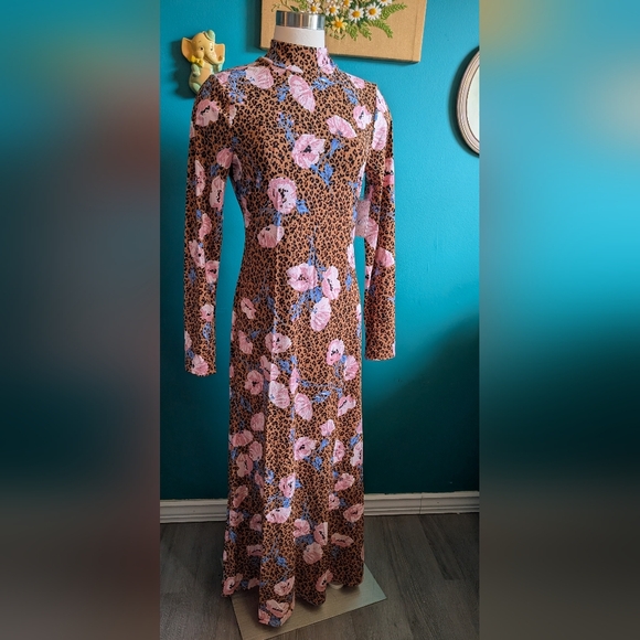 Free People Dresses & Skirts - NWT Free People Retro Romance Midi Dress Size Medium Mockneck Spring